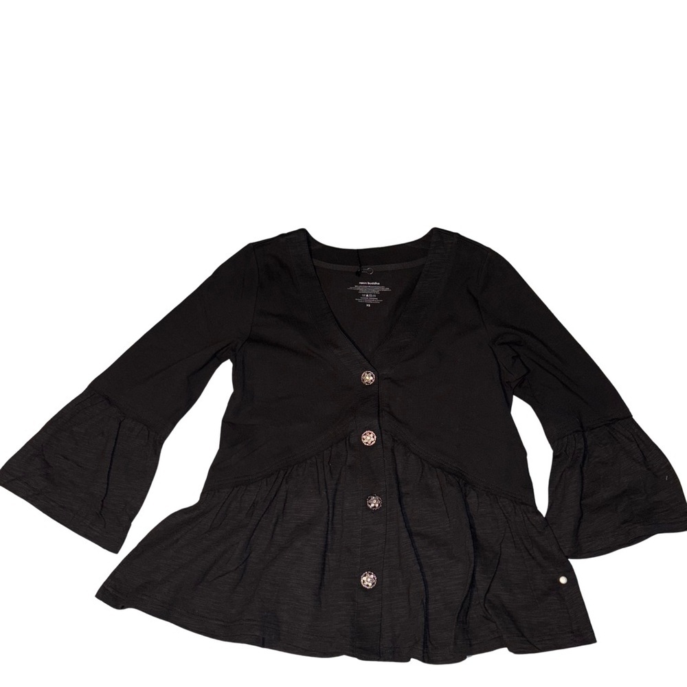 Neon Buddha Black Flared Sleeve Top